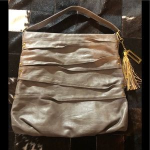Faux Leather handbag. NWOT. Taupe w/gold accents.